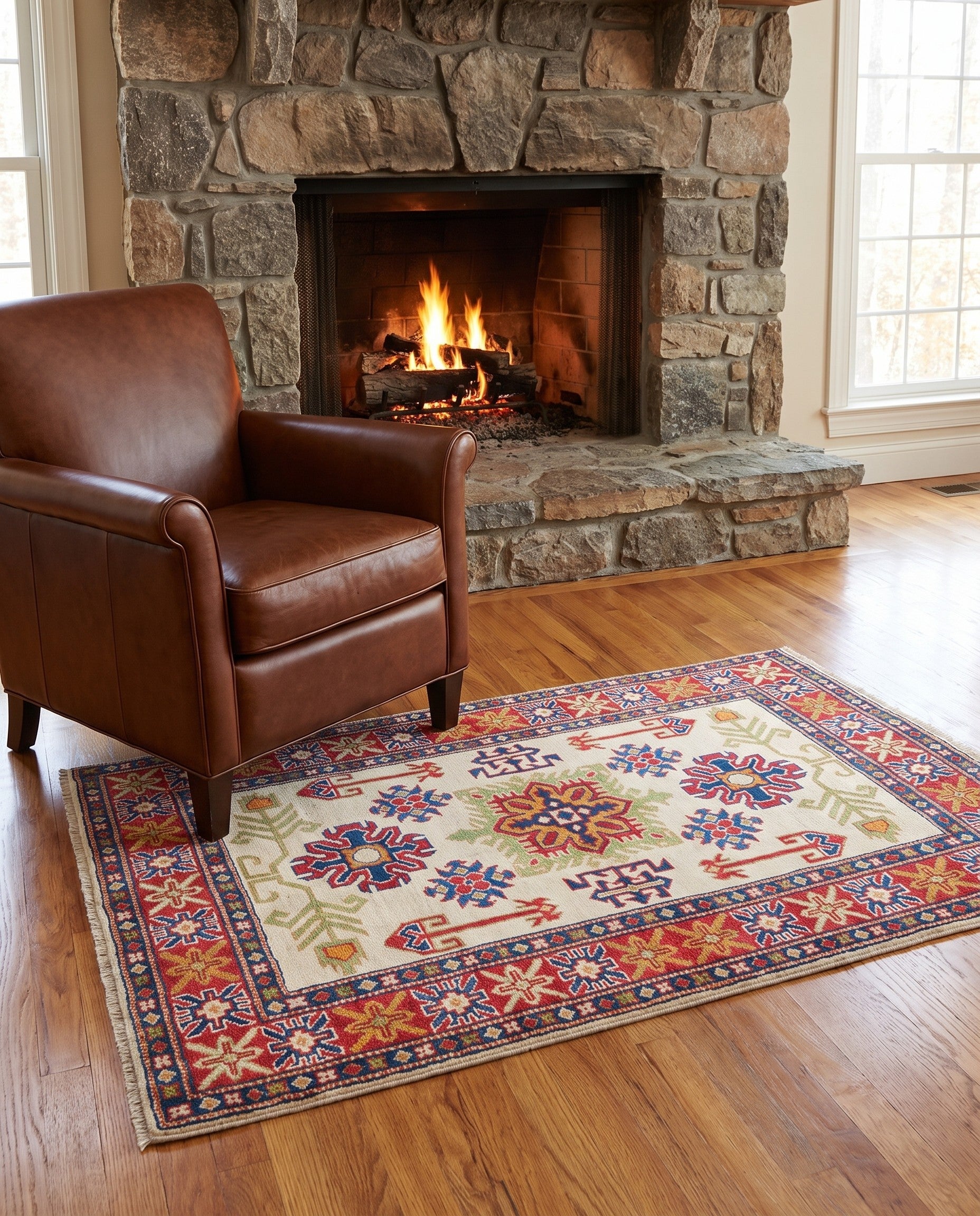 3' 5 x 5' 2 Hand Knotted Kazak Rug
