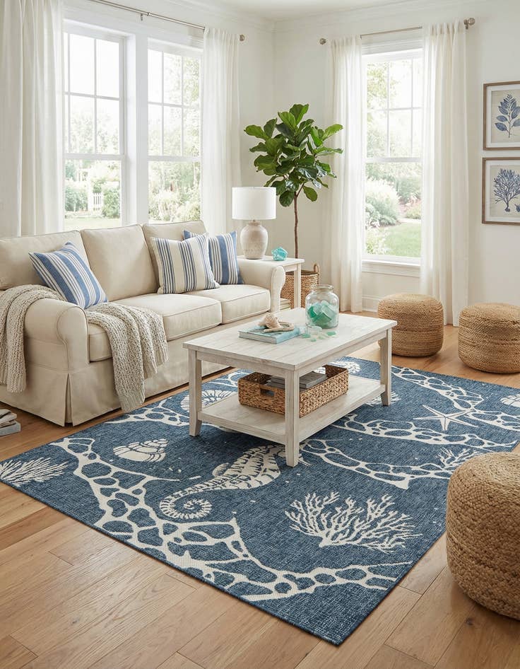 Detail image of 5' 3 x 8' Easy-Clean Coastal Indoor / Outdoor Rug