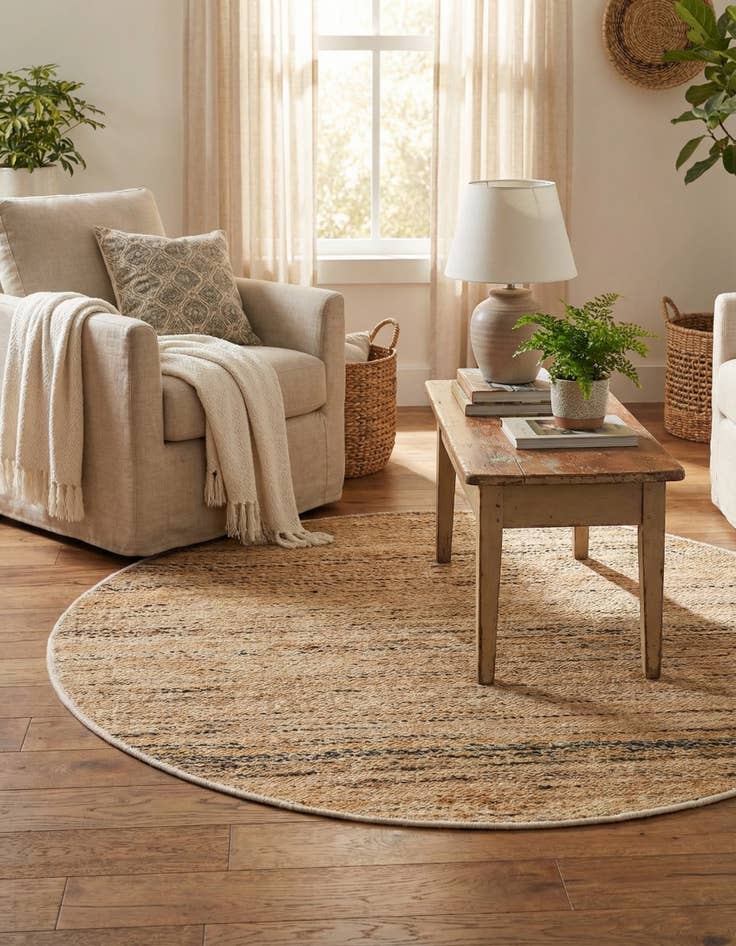 Detail image of 4' 1 x 4' 1  Hand Woven Palm Beach Jute Round Rug