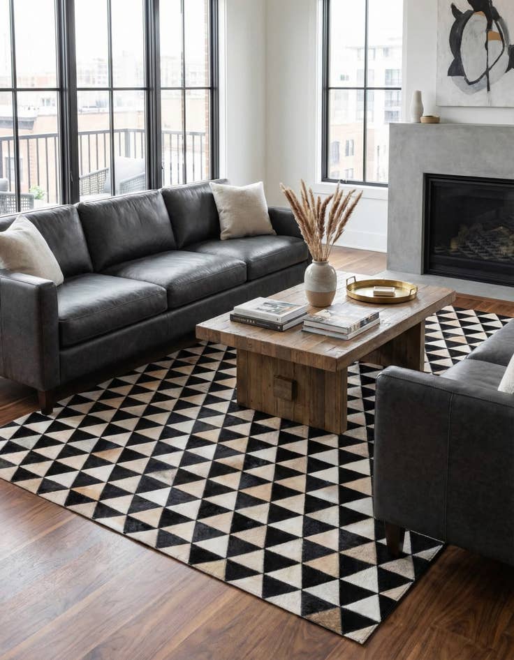 Detail image of 5' 1 x 8' 1 Cowhide Stocks Rug