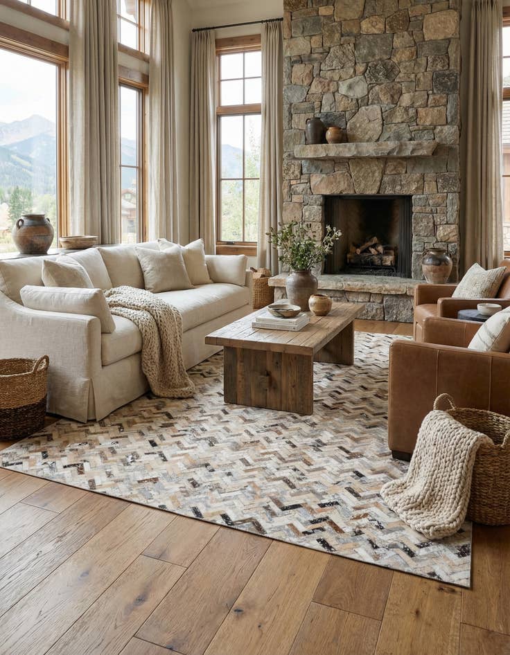 Detail image of 5' 2 x 7' 5 Cowhide Stocks Rug