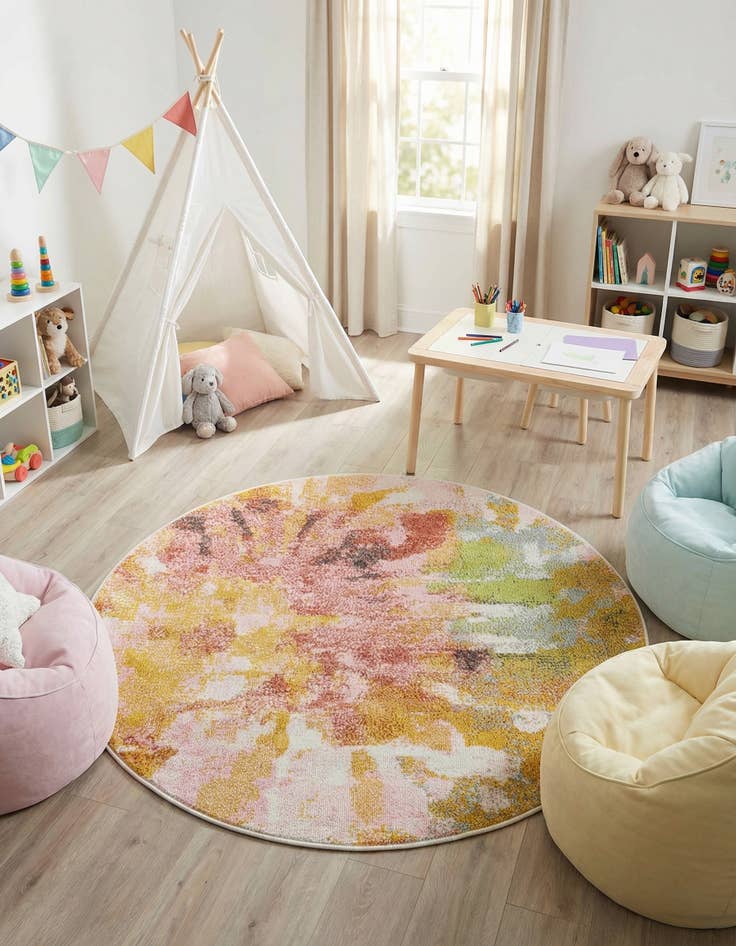 Detail image of 3' 3 x 3' 3 Abstract Whimsy Kids Round Rug
