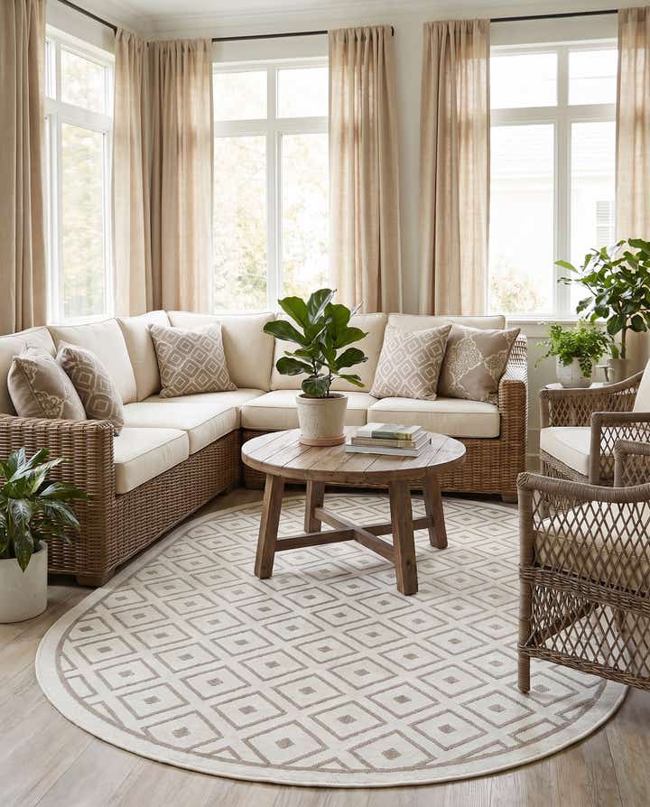 5' 3 x 8' Easy-Clean Trellis Indoor / Outdoor Oval Rug