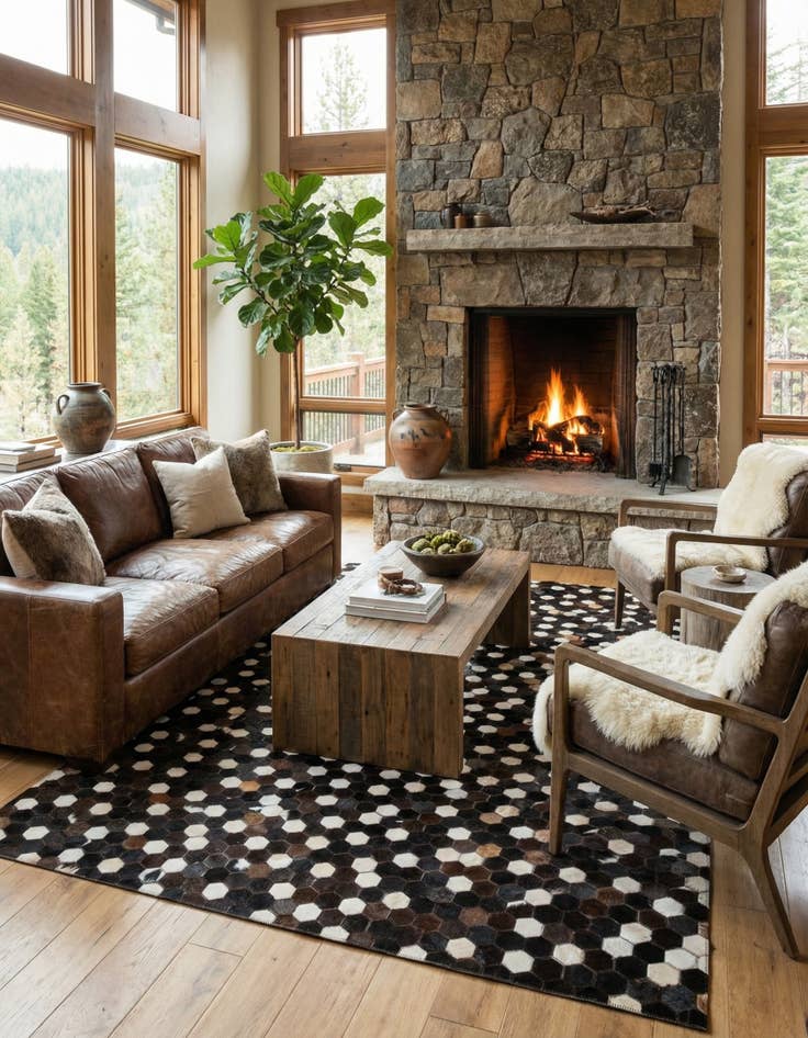 Detail image of 5' 1 x 8' 1 Cowhide Leather Rug