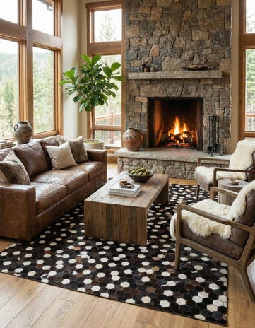 5' 1 x 8' 1 Cowhide Leather Rug