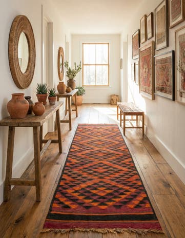 4' 5 x 11' 9 Hand Woven Kilim Fars Wool Runner Rug