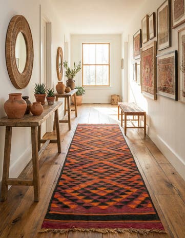 4' 5 x 11' 9 Hand Woven Kilim Fars Wool Runner Rug