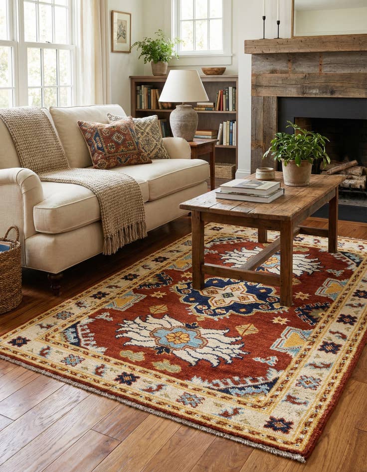 Detail image of 4' x 5' 10  Hand Knotted Kazak Wool Rug