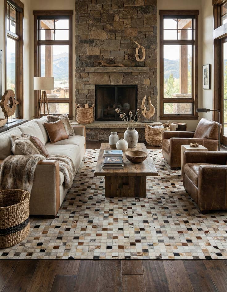 Detail image of  8' 3 x 10' Cowhide Leather Rug