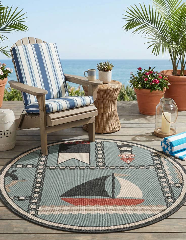 Detail image of 4' x 4' Easy-Clean Coastal Indoor / Outdoor Round Rug