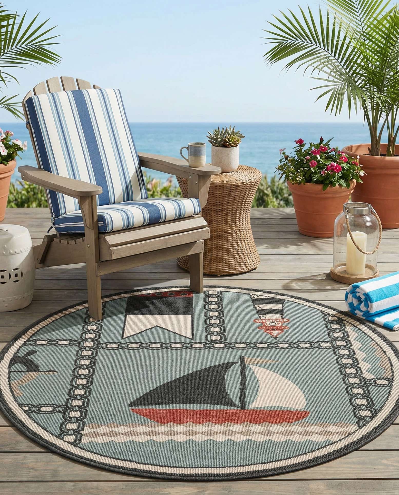 4' x 4' Easy-Clean Coastal Indoor / Outdoor Round Rug