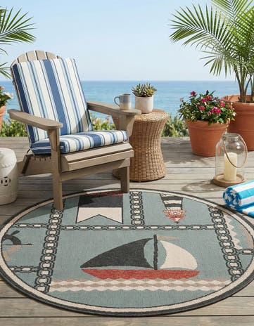 4' x 4' Easy-Clean Coastal Indoor / Outdoor Round Rug