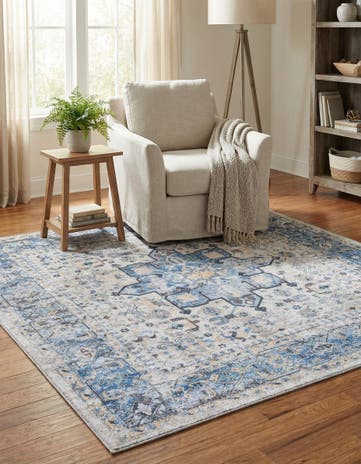 Royal Blue Washable Yara Square Rug
