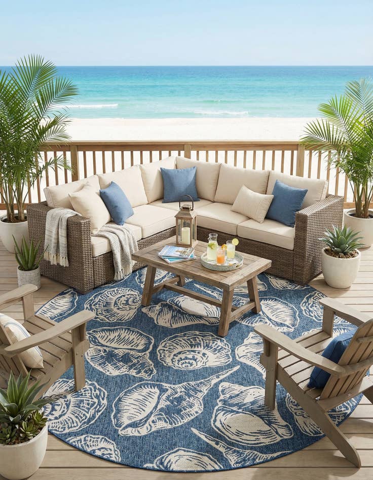 Detail image of  10' x 10'  Washable Coastal Indoor / Outdoor Round Rug