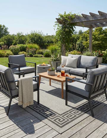 Gray Easy-Clean Border Indoor / Outdoor Rug