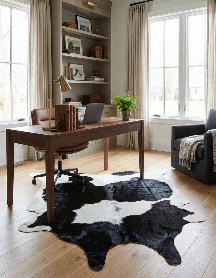 Detail image of 4' 11 x 5' 8 Cowhide Leather Square Rug