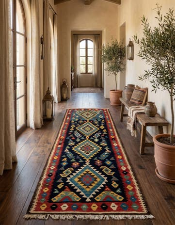 4' 10 x 12' 7 Kilim Wool Runner Rug