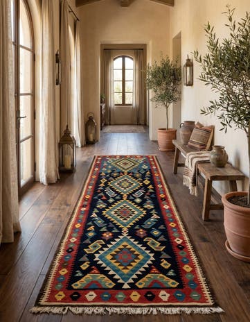 4' 10 x 12' 7 Kilim Wool Runner Rug