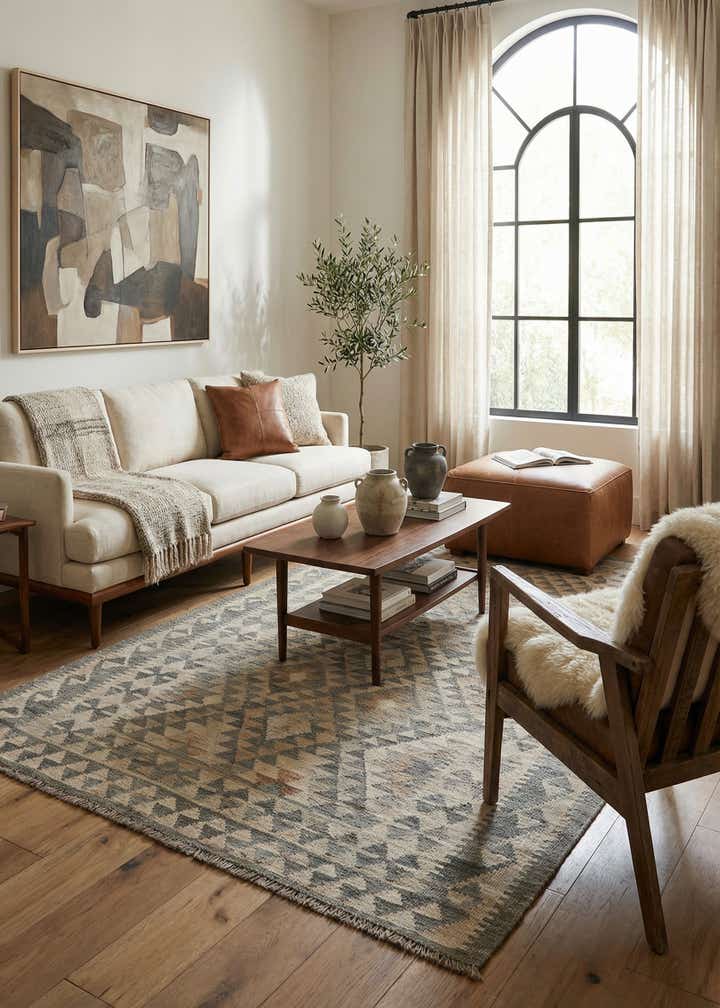 4' 9 x 7' 7 Hand Woven Kilim Maymana Wool Rug