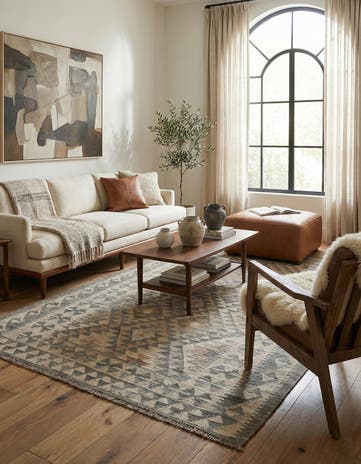 4' 9 x 7' 7 Hand Woven Kilim Maymana Wool Rug