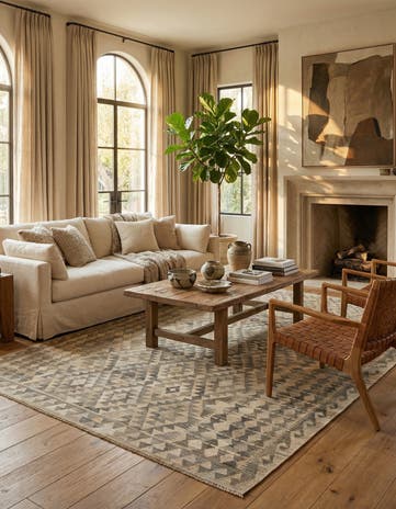 6' 9 x 9' 9 Hand Woven Kilim Maymana Wool Rug