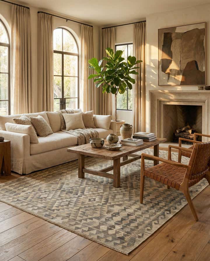 6' 9 x 9' 9 Hand Woven Kilim Maymana Wool Rug