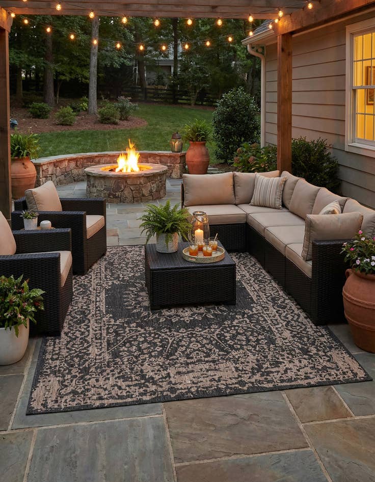 Detail image of 9' x 12'  Washable Traditional Indoor / Outdoor Rug