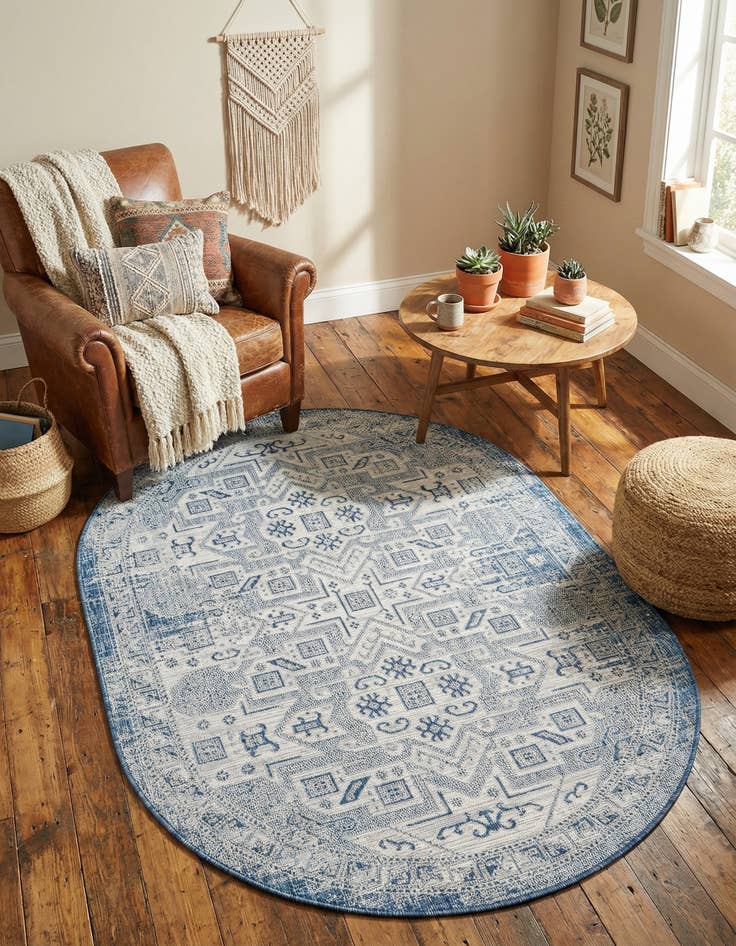 Detail image of 5' 3 x 8'  Washable Aztec Indoor / Outdoor Oval Rug