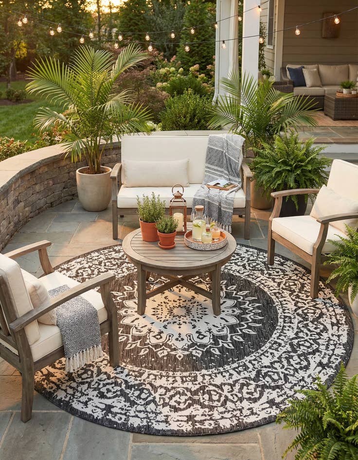 Detail image of 10' x 10'  Washable Traditional Indoor / Outdoor Round Rug