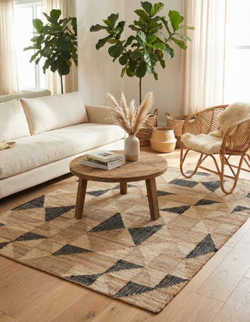 Beige and Black Hand Woven Kala Handwoven Jute Rug