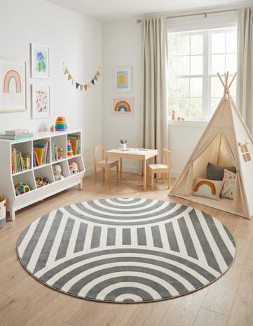 Silver Gray Whimsy Kids Round Rug