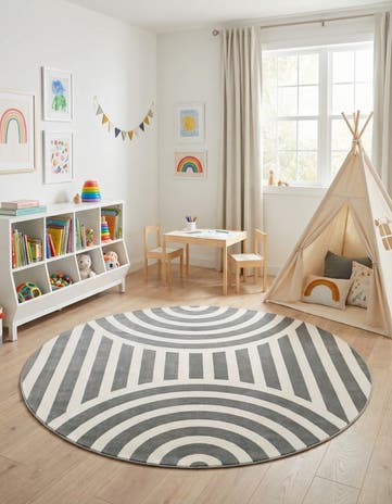 Silver Gray Whimsy Kids Round Rug