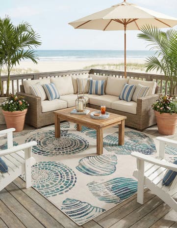 Ivory Easy-Clean Coastal Indoor / Outdoor Square Rug