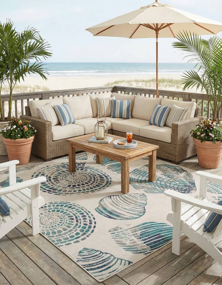 Detail image of 10' x 10'  Washable Coastal Indoor / Outdoor Square Rug