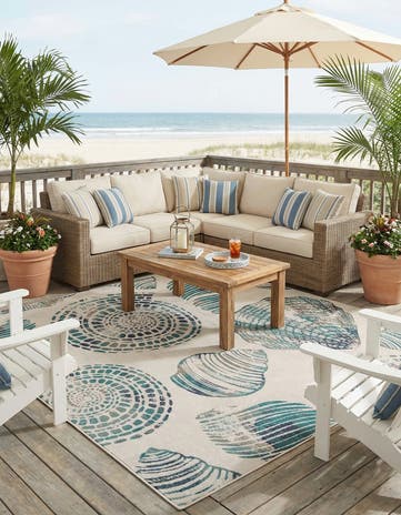 Ivory Easy-Clean Coastal Indoor / Outdoor Square Rug