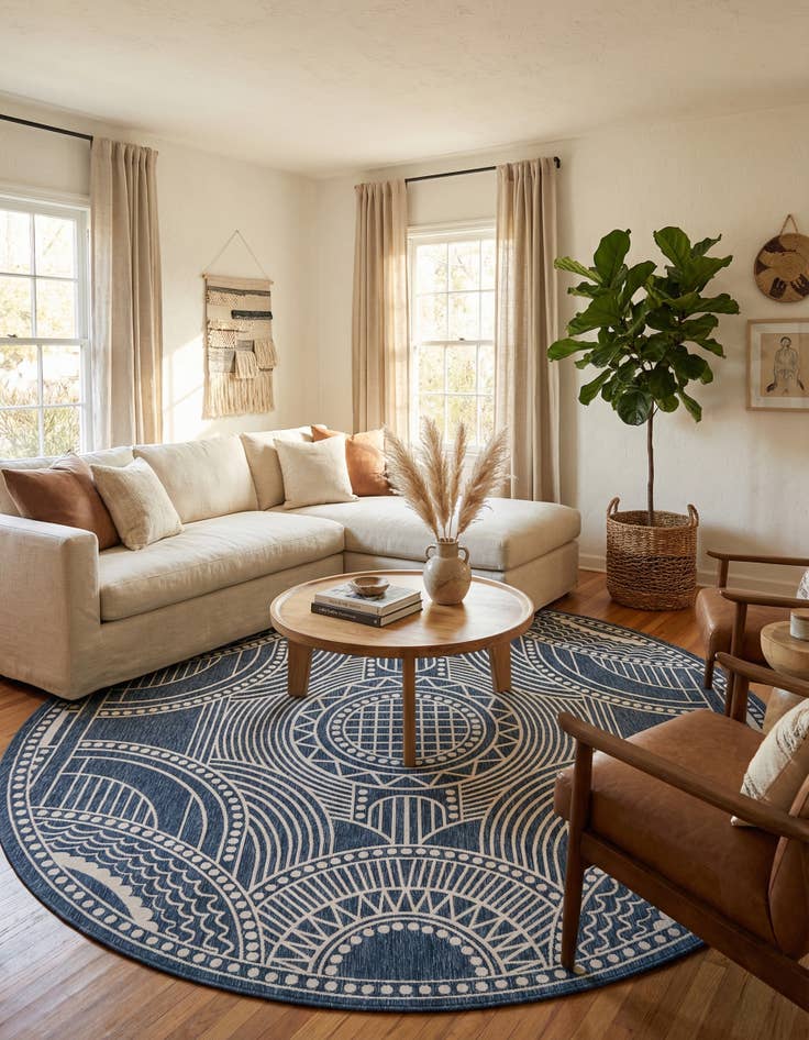 Detail image of  13' x 13'  Washable Traditional Indoor / Outdoor Round Rug