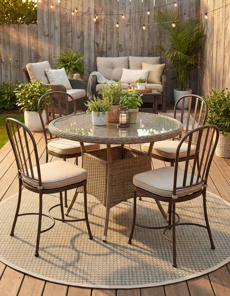 Detail image of 6' x 6'  Washable Border Indoor / Outdoor Round Rug