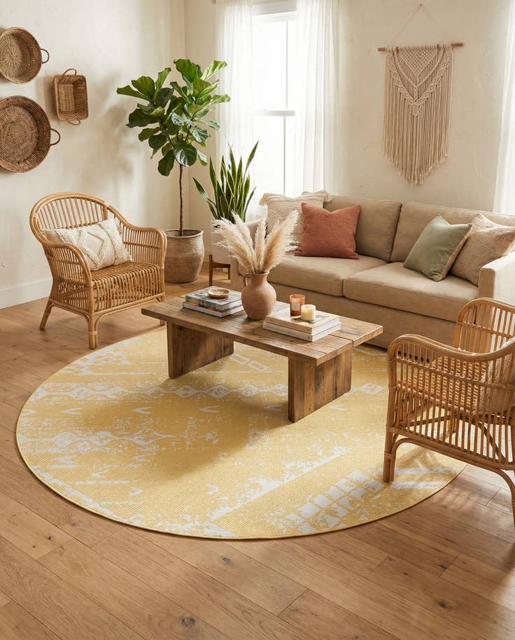 Detail image of 7' 10 x 7' 10 Easy-Clean Bohemian Indoor / Outdoor Round Rug
