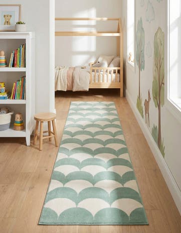 Soft Green Whimsy Kids Runner Rug