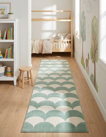 Soft Green Whimsy Kids Runner Rug