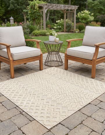 4' x 4' Easy-Clean Trellis Textured Indoor / Outdoor Square Rug