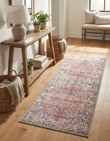 Beige pink Washable Nostalgia Runner Rug