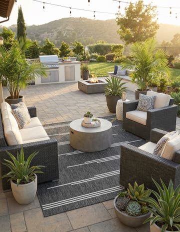 Black and White Easy-Clean Modern Indoor / Outdoor Square Rug