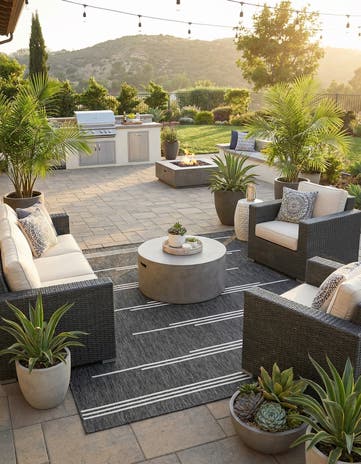 Black and White Easy-Clean Modern Indoor / Outdoor Square Rug