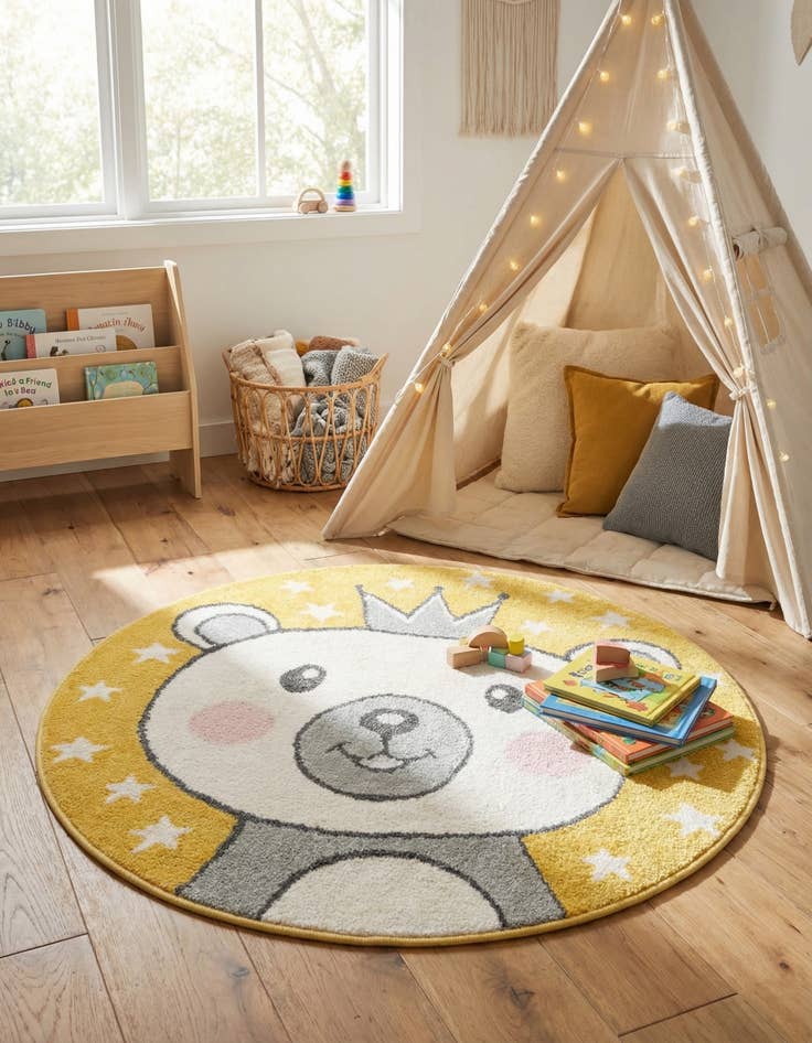 Detail image of  3' 3 x 3' 3 Bear Whimsy Kids Round Rug