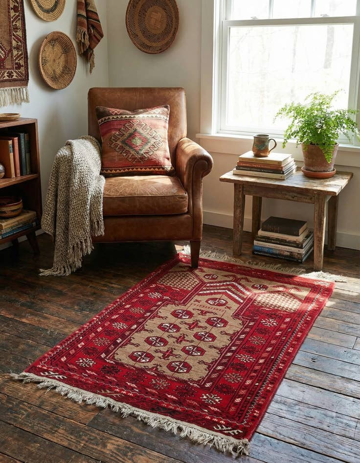 Detail image of  2' 7 x 4'  Hand Knotted Afghan Ersari Wool Rug