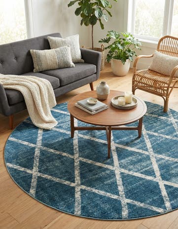 Navy Blue Starlight Round Rug