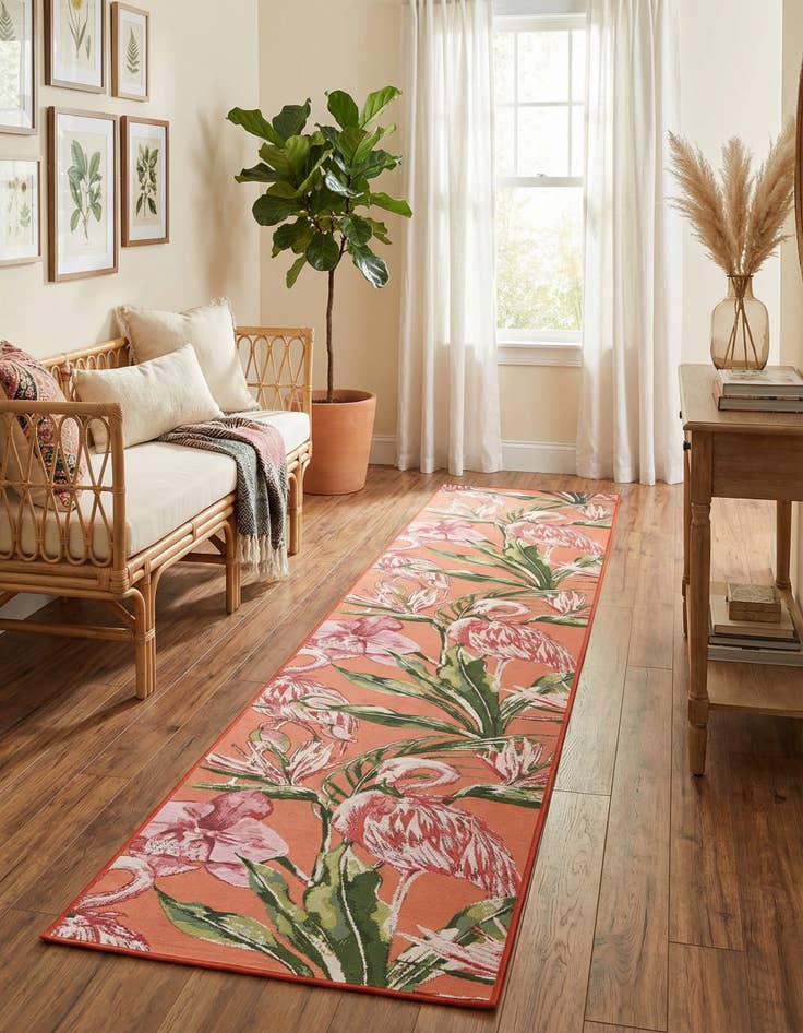 Detail image of  2' 7 x 12'  Washable Botanical Indoor / Outdoor Runner Rug