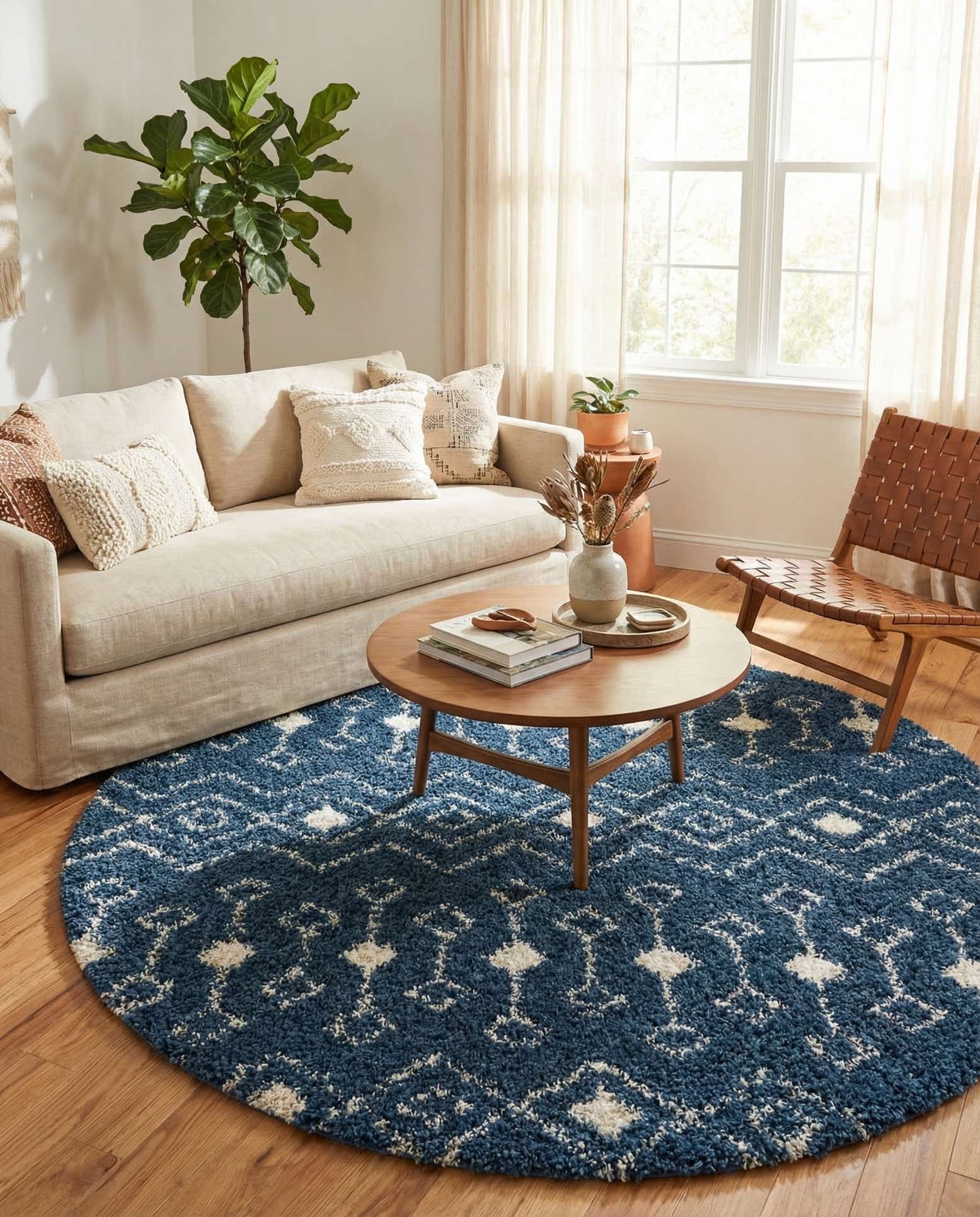 7' 10 x 7' 10 Moroccan Trellis Shag Round Rug