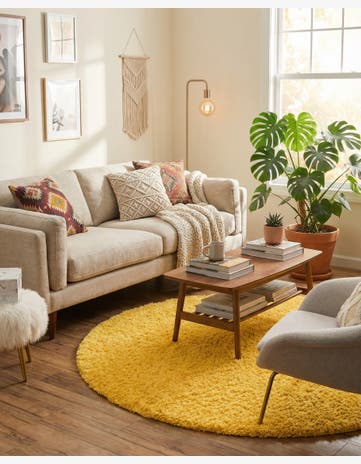 Tuscan Sun Yellow Solid Shag Round Rug